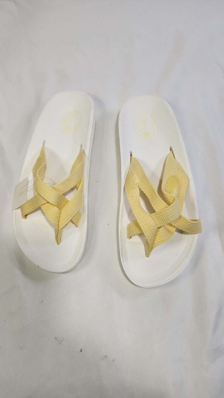 Island Slipper Yellow Fabric Crossover Webbing Strap Slides